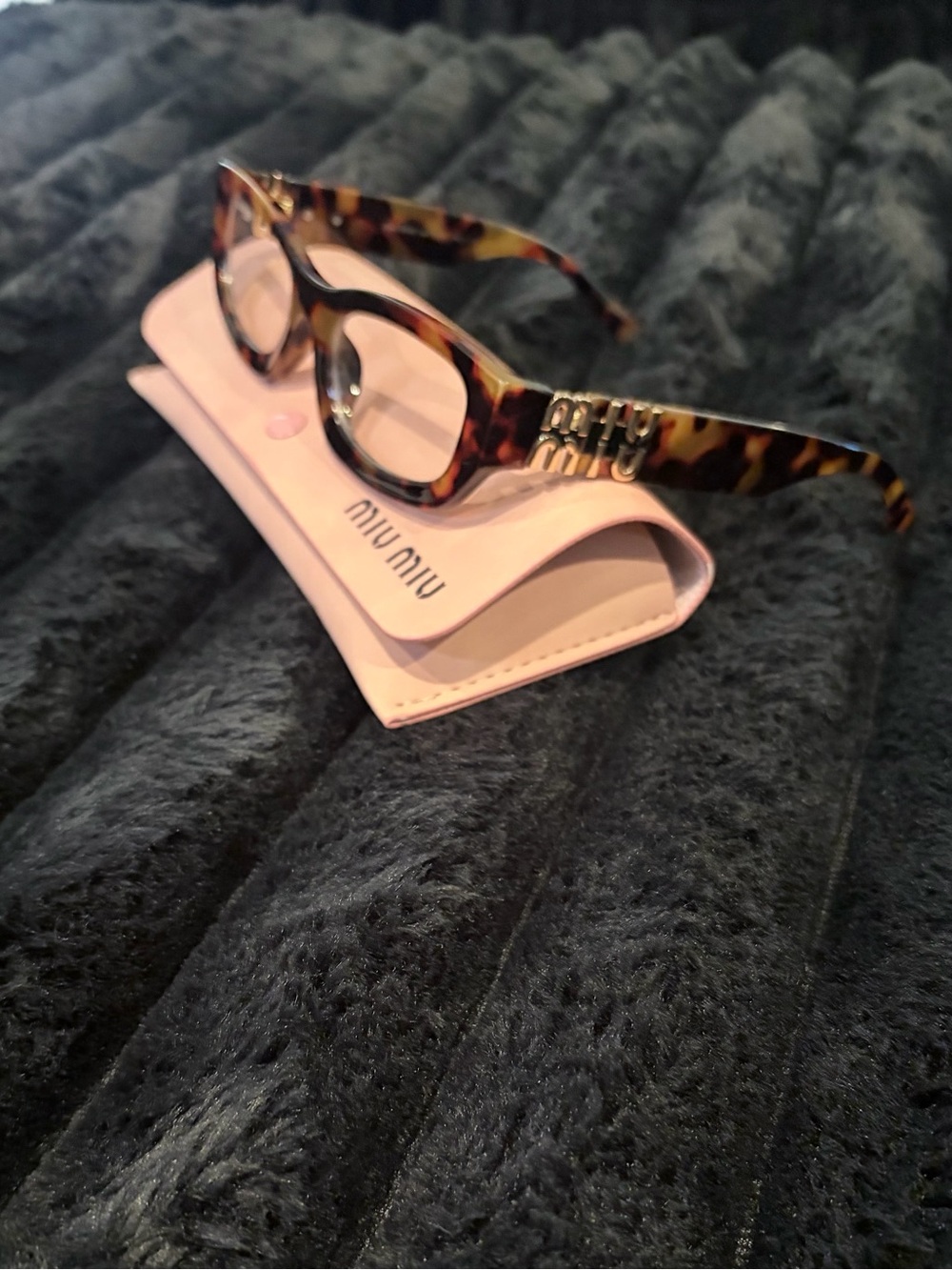 Miu Miu Tortoiseshell Frame Glasses with Pink Case